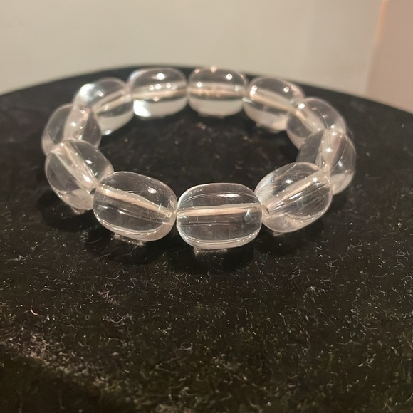 Retro vintage 8” eleven oblong clear beads stackable stretch bangle bracelet - Picture 8 of 11